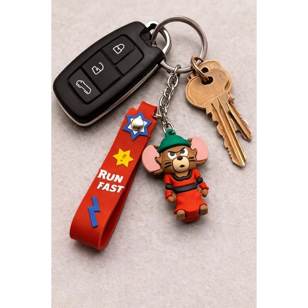 Tom & Jerry Mouse Keychain Silicone Strap RUN FAST Cartoon Key Ring Bag Charm